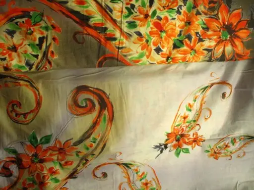 Plátno Bavlna elastické bordúra kvety/oranžovo- zelené