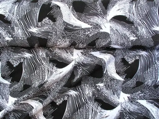 Umelý hodváb pevný Lorenzo abstrakt/bielo- čierny