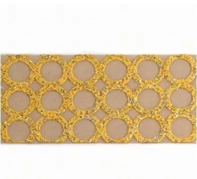 Prýmka nažehľovacia 35mm krúžky s glitrami/žlto- béžová