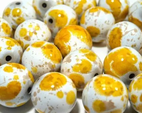 Korálky plastové dalmatin guličky 20mmx 25ks/bielo- žlté