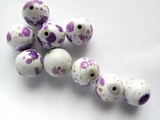 Korálky plastové dalmatin guličky 20mmx 25ks/smotanovo- fialové