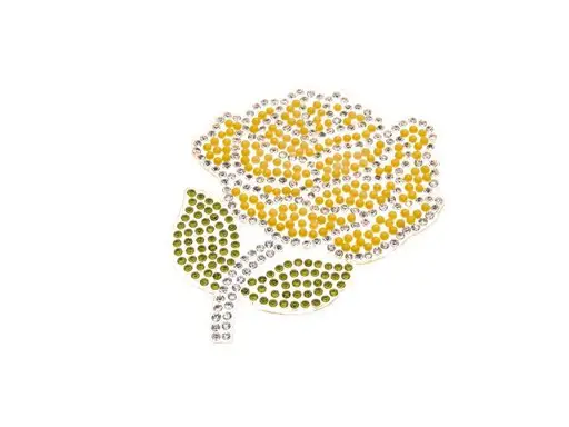 Aplikácia s kamienkami ruža nažehľovacia 60x70mm/olivovo- žlto- kryštal