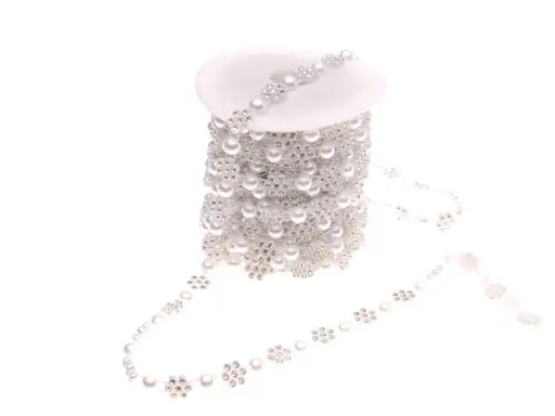 Borta plast perličky a kvietky 10mm/biela perleť- kryštal