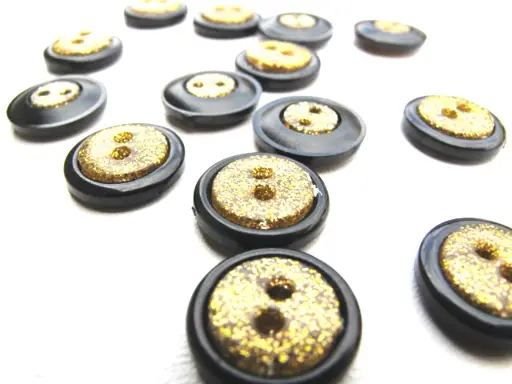 Gombík dvojdierkový košeľový glitre 13mm/zlato- čierny