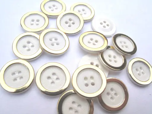 Gombík štvordierkový košeľový zlatý kruh 18mmx10ks/zlato- biely