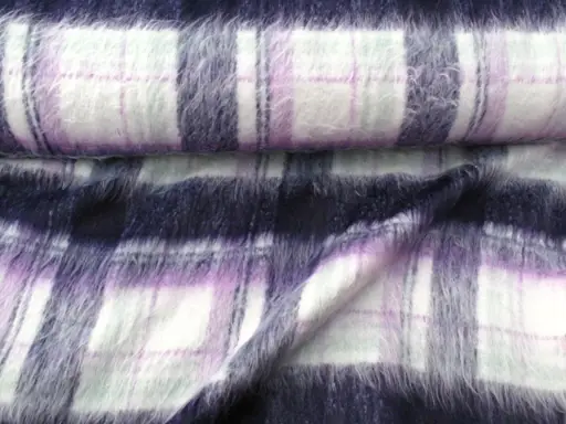 Kabátovina vlna zmes káro veľké s vlasom 23066/fialovo- mentol- smotanová