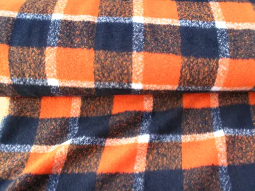 Kabátovina vlna zmes káro veľké/tmavomodro- smotanovo- oranžová