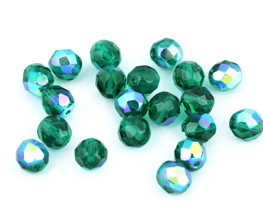 Korálky sklenené brúsené ohňovky 8mmx 100ks/zelené smaragdové AB