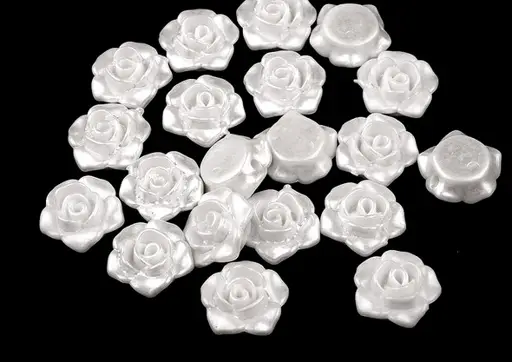 Korálky plastové voskované ružičky 13mmx 20ks/biele