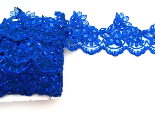 Krajka bordúrová flitre a korálky 115mm/parížska modrá