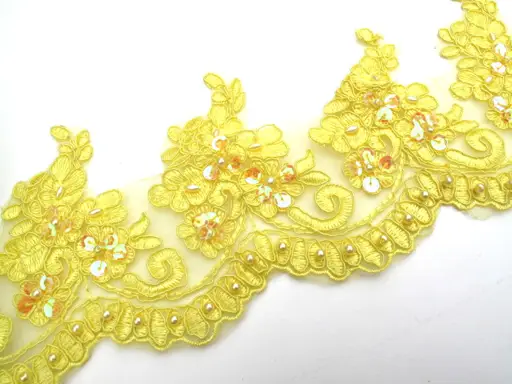 Krajka bordúrová korálky a flitre 120mm/žltá jasná