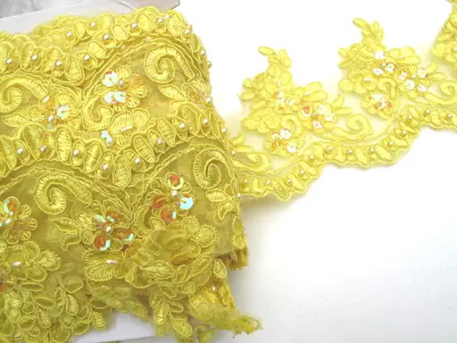 Krajka bordúrová korálky a flitre 120mm/žltá jasná