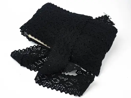Krajka paličkovaná bavlnená kosoštvorce 65mm/čierna