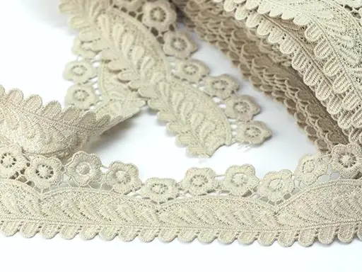 Krajka vzdušná kvietky a listy 40mm/sivobéžová svetlá