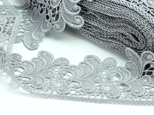 Krajka vzdušná ornamentálne listy 80mm/šedá stredná