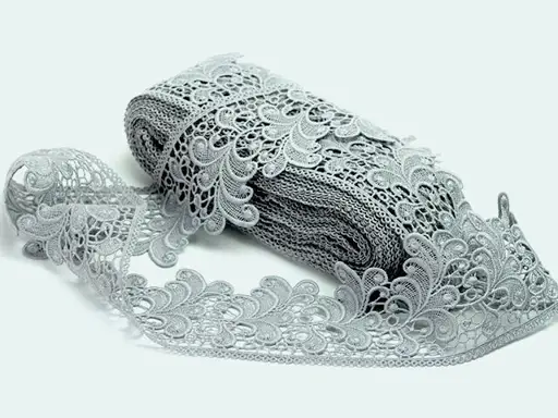 Krajka vzdušná ornamentálne listy 80mm/šedá stredná