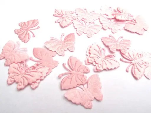 Aplikácia našívacia saténová 2D motýľ 35mm/ružová svetlá