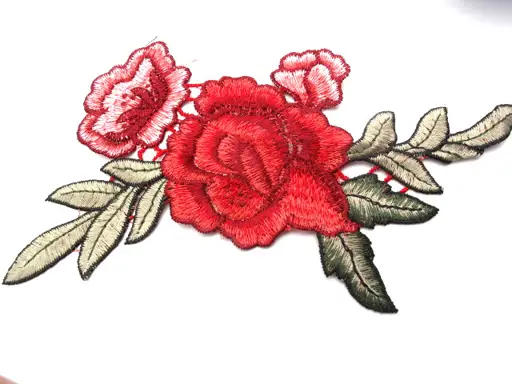 Nášivka kvety s listami 140x220mm/olivovo- ružovo- koralová červená