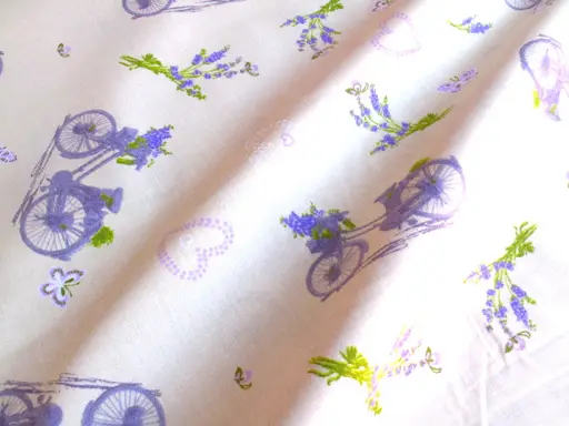 Bavlnené plátno obliečkovina vintage levandule a bicykle/levandulovo- zeleno- krémovo- biele