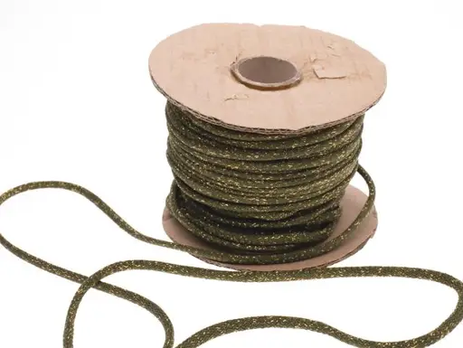 Odevná šnúra pletená s výplňou a lurexom 7mm/zlato- army zelená
