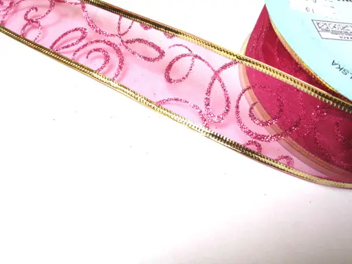 Stuha vianočná s drôtom organza glitre 40mm/cyklaménová