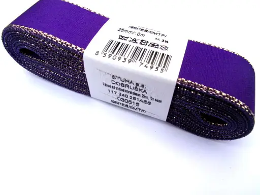 Stuha taftová lurex 25mmx10m/zlato- fialová purpur