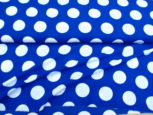 Umelý hodváb pevný veľké bodky Lorenzo/bielo- parížsky modrý