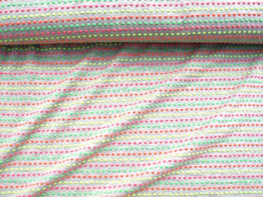 Úplet Bavlna elastický neonový melanž čiarkovaný/zelenožlto- zeleno- ružovo- šedý