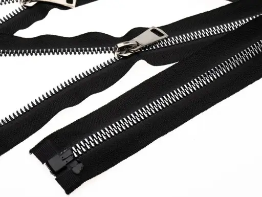 Zips ozdobný kostený deliteľný metalové zúbky 8mmx 65cm/strieborno - čierny